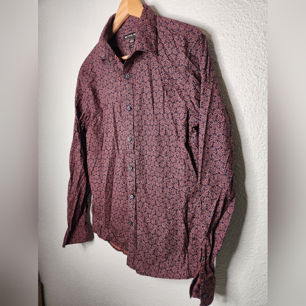 Michael Kors Burgundy & Black Floral Long Sleeved Mens Shirt Size Large - Picture 2 of 7